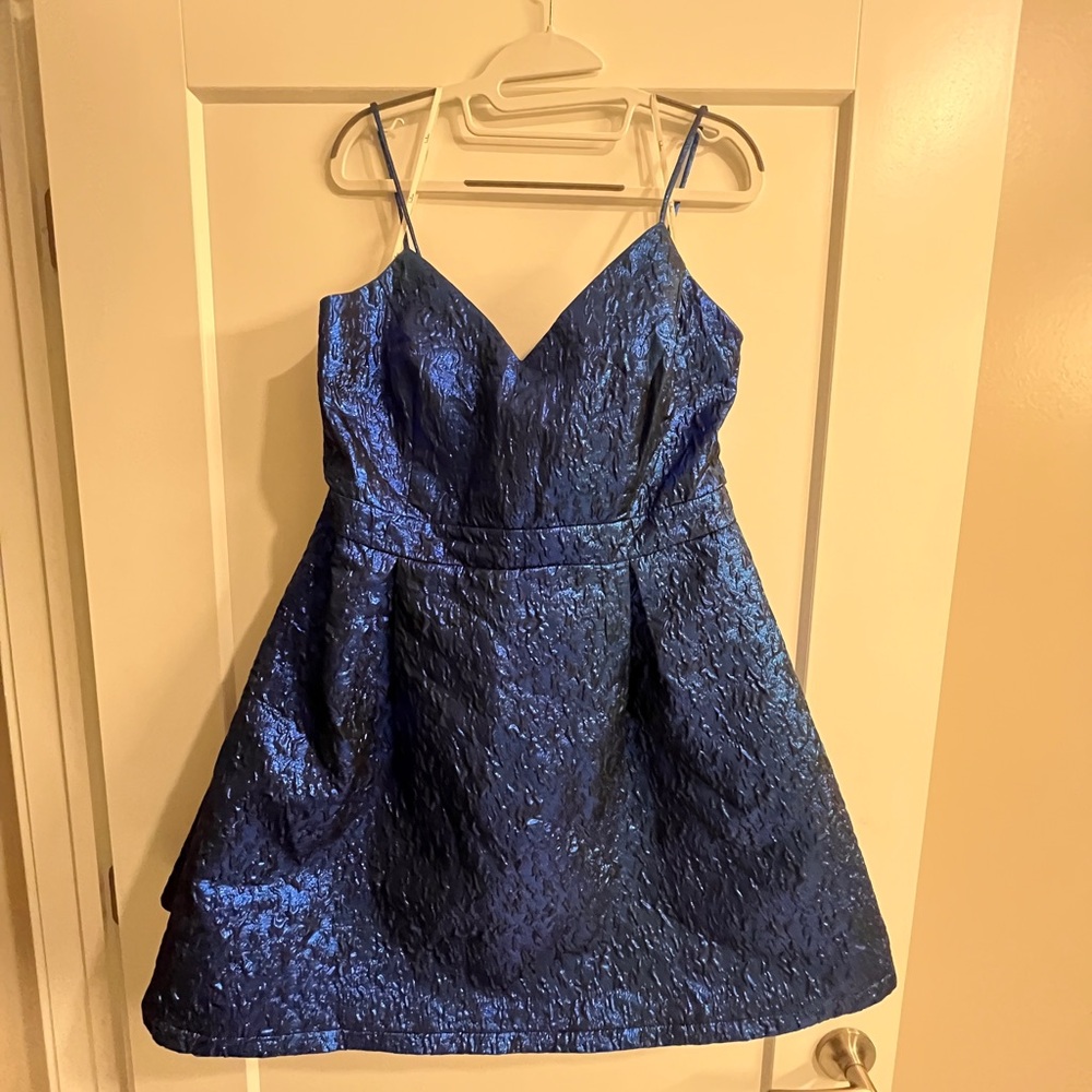Lulu’s Spin The Night Jacquard Skater Mini Dress Blue XL